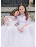 High Collar White Lace Tulle Slit Back Flower Girl Dress High Collar White Lace Tulle Slit Back Flower Girl Dress